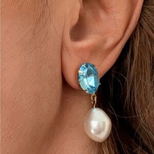 Jennifer Behr Blue Crystal and Pearl Earrings